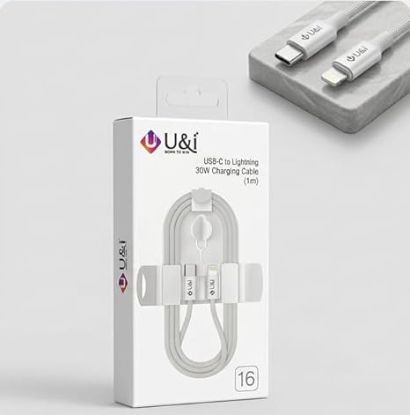 U&i USB-C to Lightning 30W Fast Charging Cable Compatible with iPhone, 1m, White
